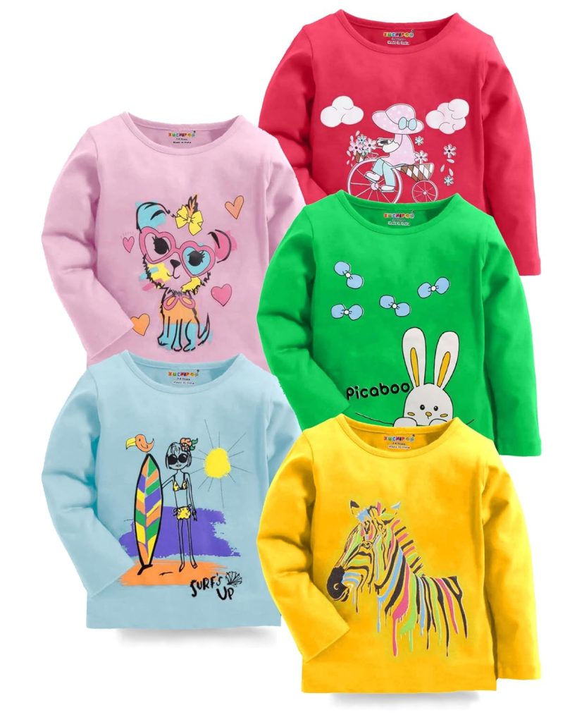 Kuchipoo Girls Full Sleeves Regular Fit Cotton T-Shirt