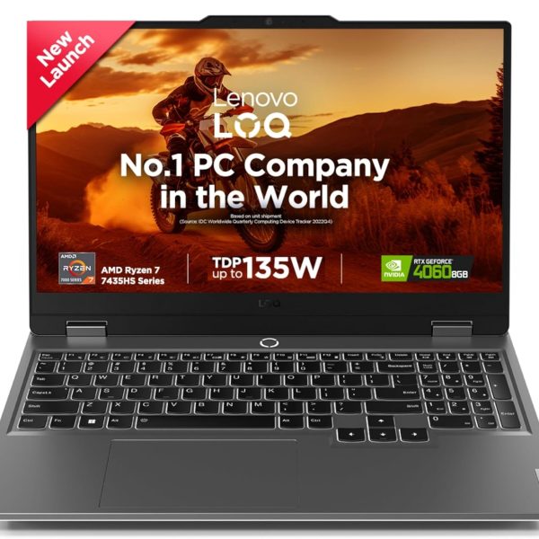 Lenovo LOQ 2024, AMD Ryzen 7 7435HS, NVIDIA RTX 4060-8GB, 24GB RAM, 512GB SSD, 15.6"/39.6cm, Windows 11, MS Office Home 2024, Grey, 2.4Kg, 83JC00EHIN, 100% sRGB, 3 Mon. Game Pass Gaming Laptop