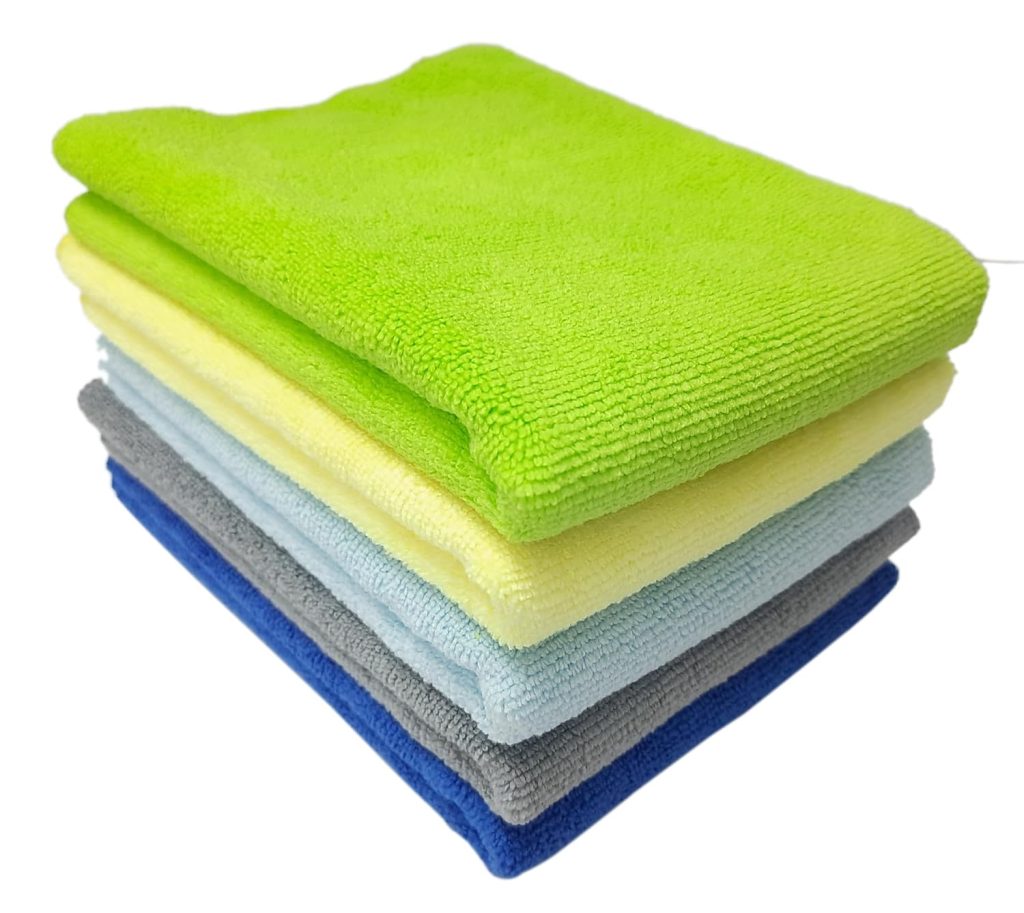 SOBBY 5 Pcs Microfiber Kitchen Clothes for Cleaning, dusting Cloth for Home Cleaning, Car & Bike Detailing, Soft lint & Streak Free Reusable Absorbent Cleaning Cloths (40 x 40cm, 340 GSM, Multicolor)