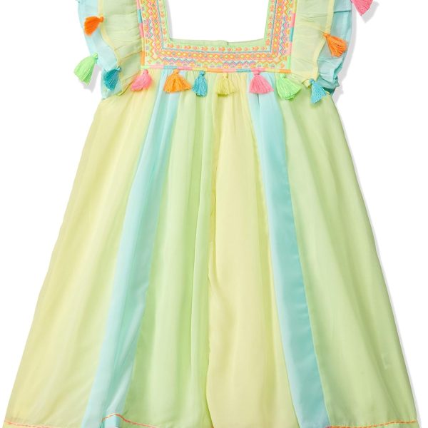 nauti nati Girls Yellow Blue Colourblocked A-Line Dress