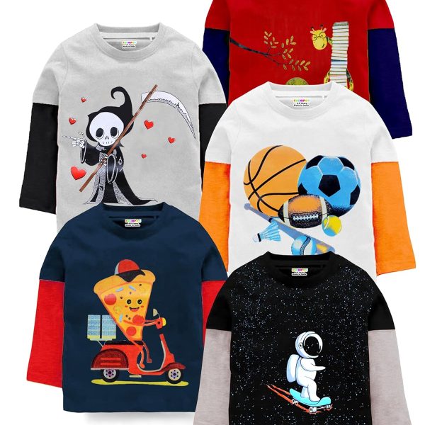 Kuchipoo Boys Regular Fit Cotton Blend T-Shirt Pack of 5 (KUC-TSHRT-121-1-2 Years, Multi-Colred)