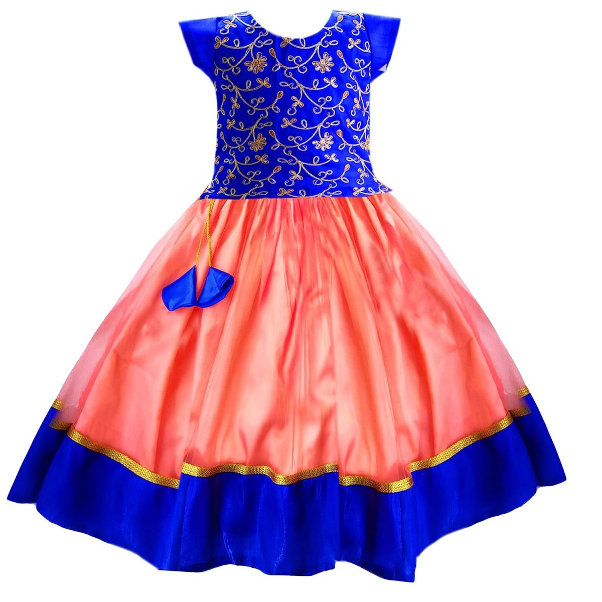 Stanwells Kids Girl's Net Readymade Lehenga Choli for Girls Set (AM016-16_Peach_1-1.5 years)