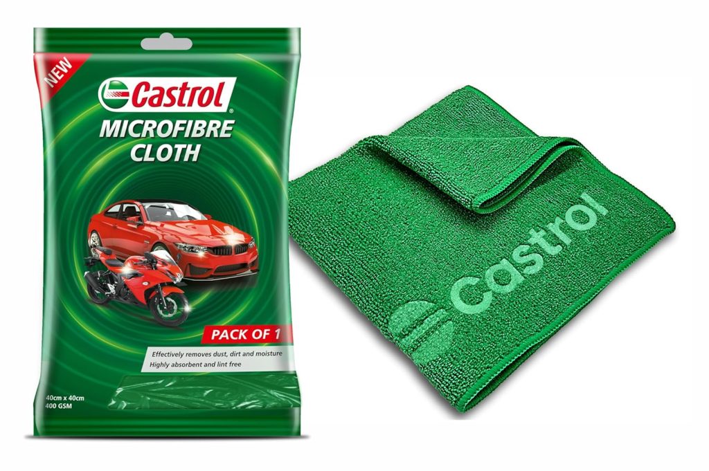 Castrol Microfibre Cloth for Cleaning | 400 GSM Thick Lint & Streak-Free Multipurpose and Reusable Cloth | High Water Absorption and Retention for Effortless Cleaning (Pack of 1, 40x40cm)