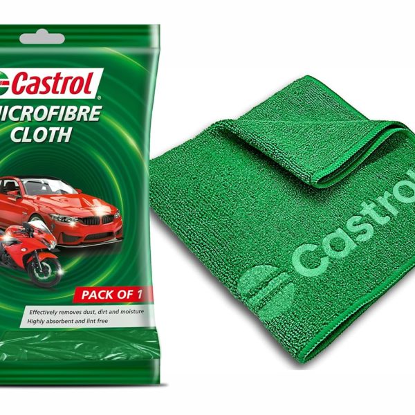 Castrol Microfibre Cloth for Cleaning | 400 GSM Thick Lint & Streak-Free Multipurpose and Reusable Cloth | High Water Absorption and Retention for Effortless Cleaning (Pack of 1, 40x40cm)