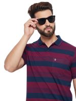 UNIBERRY Men's Cotton Blend Half Sleeve Striper Polo Neck T-Shirt Has A Short Sleeve & Pocket On Chest-REMT3-MR_XL Maroon