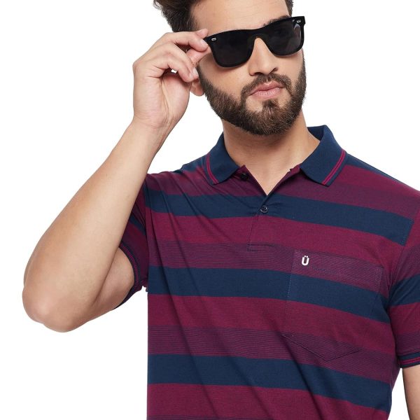 UNIBERRY Men's Cotton Blend Half Sleeve Striper Polo Neck T-Shirt Has A Short Sleeve & Pocket On Chest-REMT3-MR_XL Maroon