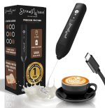 Coffee Frother Electric with Double Whisk | C Type Rechargeable Coffee Maker Machine for Home | 1 Year Warranty | Free Coffee Blender Recipe Book | Big Battery 1 Charge = 15 Days Use