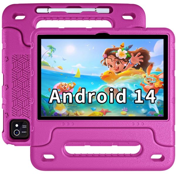 EDDBNi Kids Tablet Android 14 Tablet 10 Inch Kids Tablets with Case Quad Core 64GB Dual Camera Parental Control 2.4G WiFi Educational Tablets (Pink)