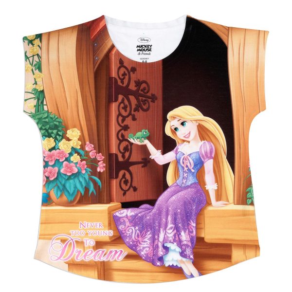 Disney Princess Girls Polyester Round Neck Cap Sleeves Tops - Multicolour (DPS0013)