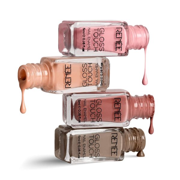 RENEE Gloss Touch Nail Paint Set of 4, Quick Drying Nail Polish, Glossy Gel Finish Nail Kit, Highly Pigmented & Long Lasting Enamel, Chip Resistance 5ml Each Gift Set for Women N02 Everyday Nudes