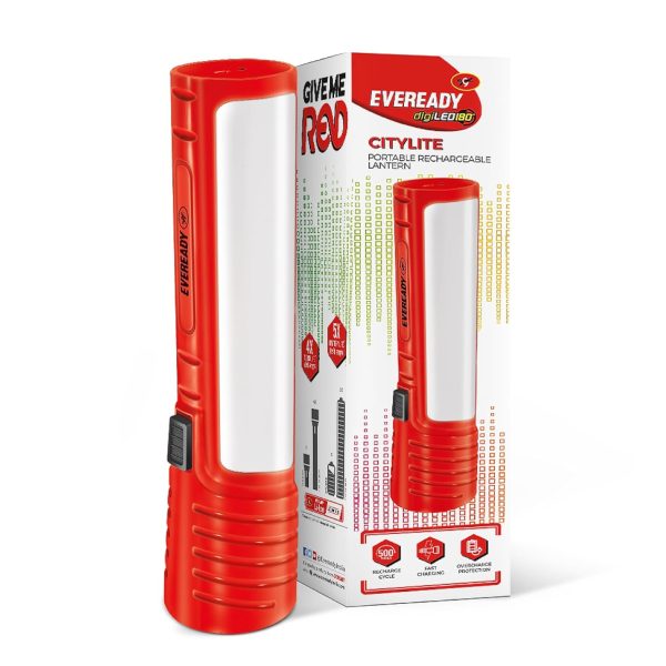 Eveready CITYLITE Multipurpose Emergency Rechargeable Lantern|HL50|2W Torch & 3W Lantern|Micro USB Fast Charging|Overcharge Protection|Powered by 3.7V Li-Ion Battery|Red, Blue & Green, LED, 220 Lumen