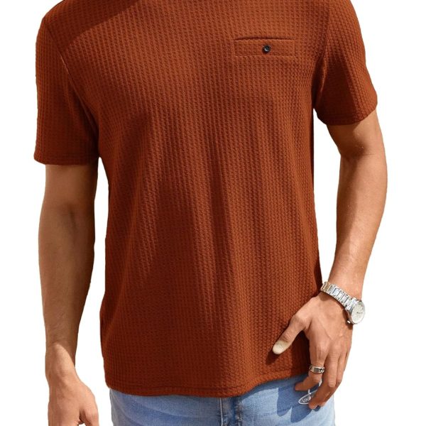 TAGDO Men's Waffle Knitted Crew Neck Regular Fit Tees (5154)