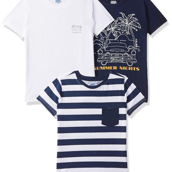 Amazon Brand - Jam & Honey Mix Pattern Regular Fit Boys 100% Cotton Printed Half Sleeves T-Shirt | Age 2-12 Years (Pack of 3)