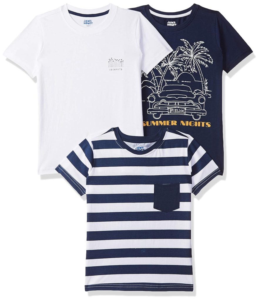 Amazon Brand - Jam & Honey Mix Pattern Regular Fit Boys 100% Cotton Printed Half Sleeves T-Shirt | Age 2-12 Years (Pack of 3)