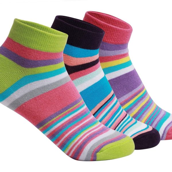 Supersox Ankle Socks for Women Made With Premium Cotton. Stylish Striped Design with Extra Softness, Anti Odour & Anti Bacterial - Free Size, Multicolor