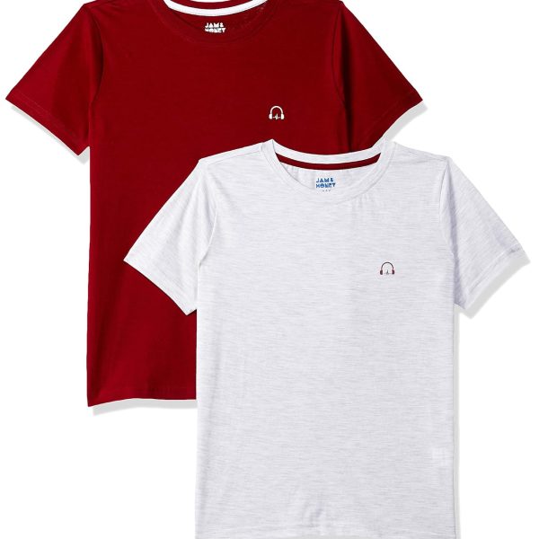 Amazon Brand - Jam & Honey Mix Pattern Regular Fit Boys 100% Cotton Printed Half Sleeves T-Shirt | Age 2-12 Years (Pack of 2)