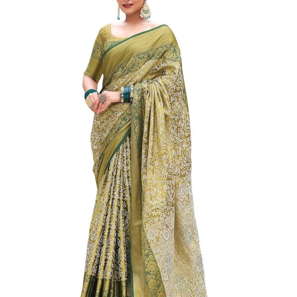 SIRIL Women's Banarasi Silk Saree Pure Silk Kanjivaram Saree With Unstitched Blouse Piece