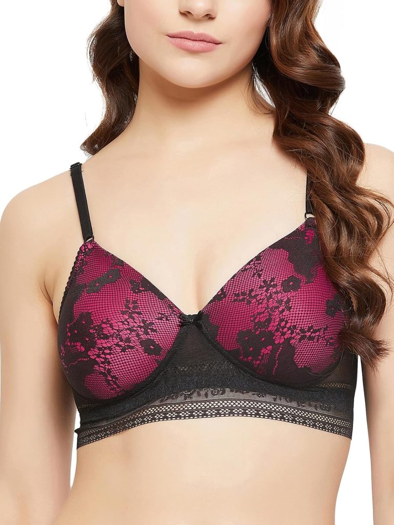 Clovia Women's Lace Solid Padded Full Cup Wire Free Bridal Bra - Dark Pink