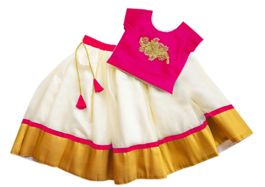 Stanwells Kids Baby Girls Cotton Silk Readymade Lehenga Choli Set | Traditional Embroidered South Indian Pattu Pavadai Ethnic Wear for Girls