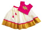 Stanwells Kids Baby Girls Cotton Silk Readymade Lehenga Choli Set | Traditional Embroidered South Indian Pattu Pavadai Ethnic Wear for Girls