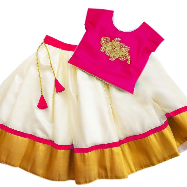 Stanwells Kids Baby Girls Cotton Silk Readymade Lehenga Choli Set | Traditional Embroidered South Indian Pattu Pavadai Ethnic Wear for Girls