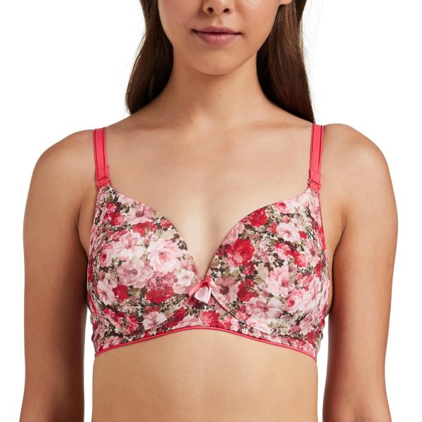 Enamor Women's F065 Polyester Invisible Neckline T-Shirt Bra - Padded Non Wired High Coverage(F065-Gipsy Rose Print-32B)