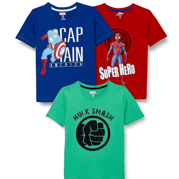 Marvel By Kidsville Boys Solid regular fit Boy T-shirt Pack of 3(MC004_Multicolor 4_7 Years-8 Years)