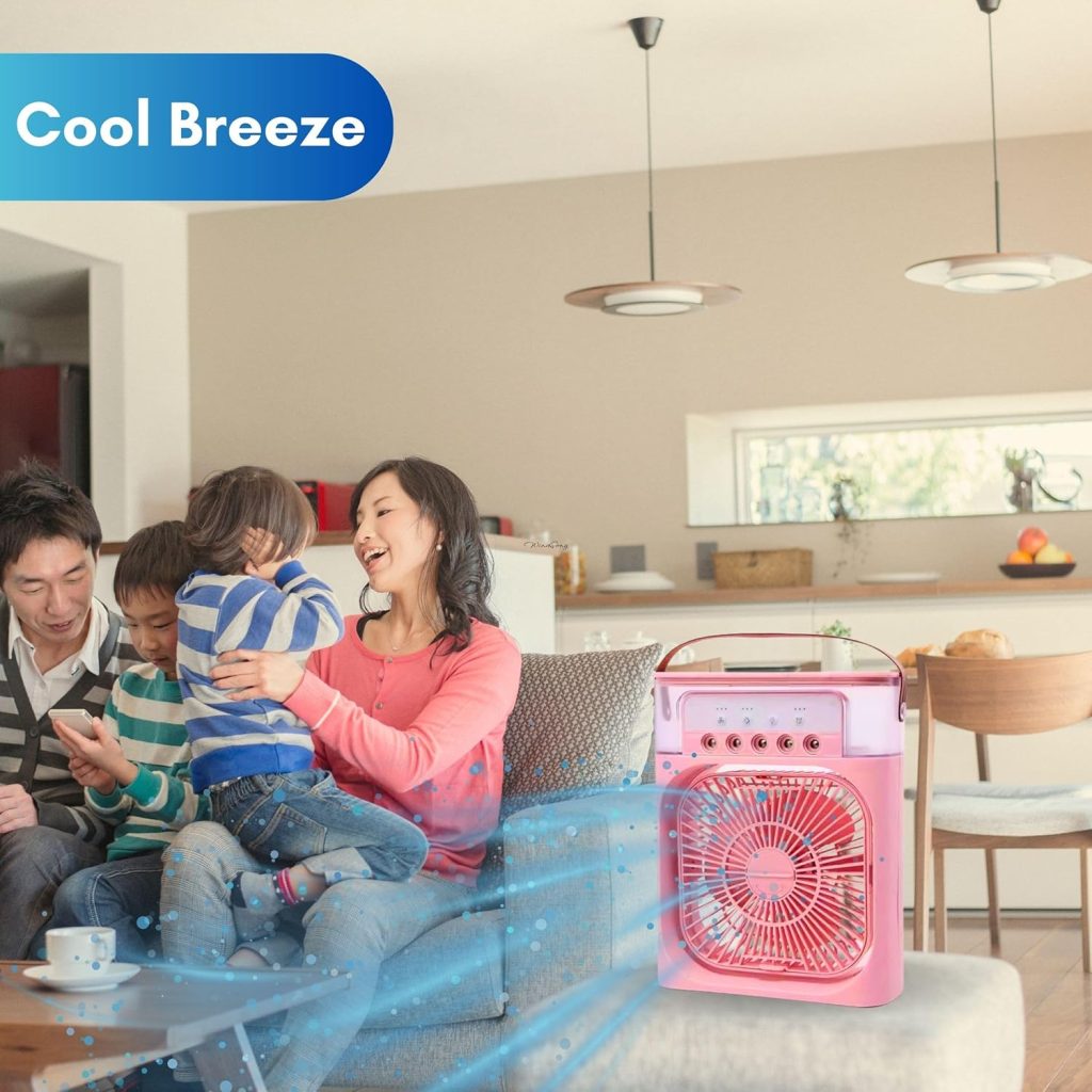 TRIDEO Portable Air Conditioner Fan, Mini Evaporative Air Cooler with 7 Colors LED Light for Home-Office-Artic-Cooler-3In1-Conditioner-Humidifier-Purifier-Mini-Cooler-air-conditioners Pink_SA13