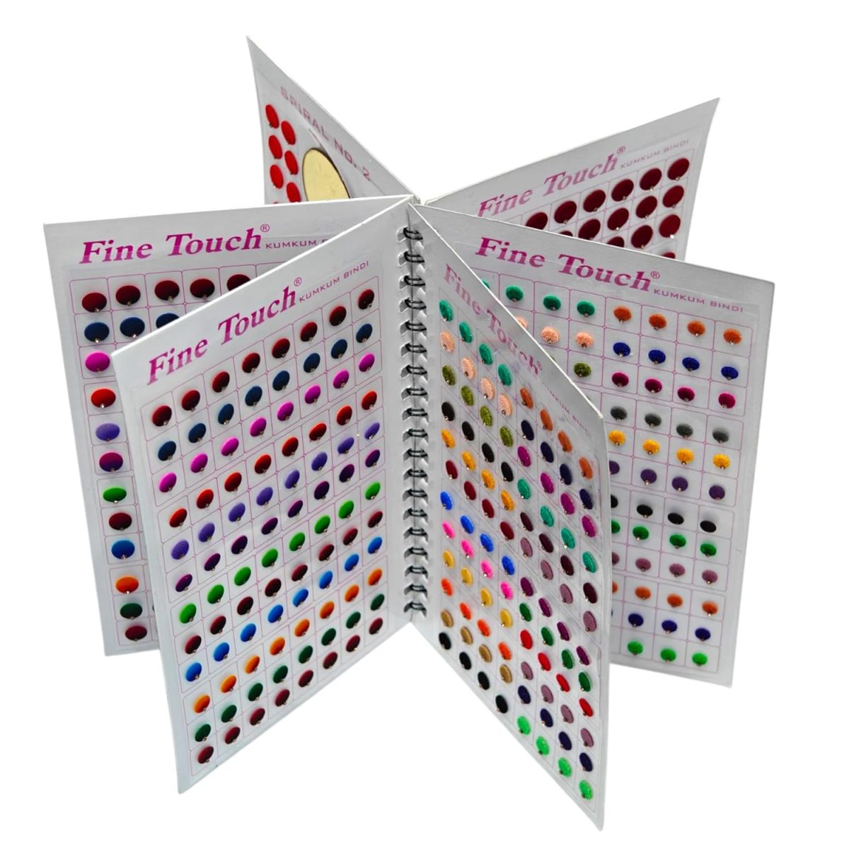 Fine Touch Spiral pottu/Bindi Book 948 Vibrant Kumkum Bindi Stickers | Easy Self-Adhesive Application | Multiple Colors & Sizes | Velvet Finish | Indian Traditional pottu