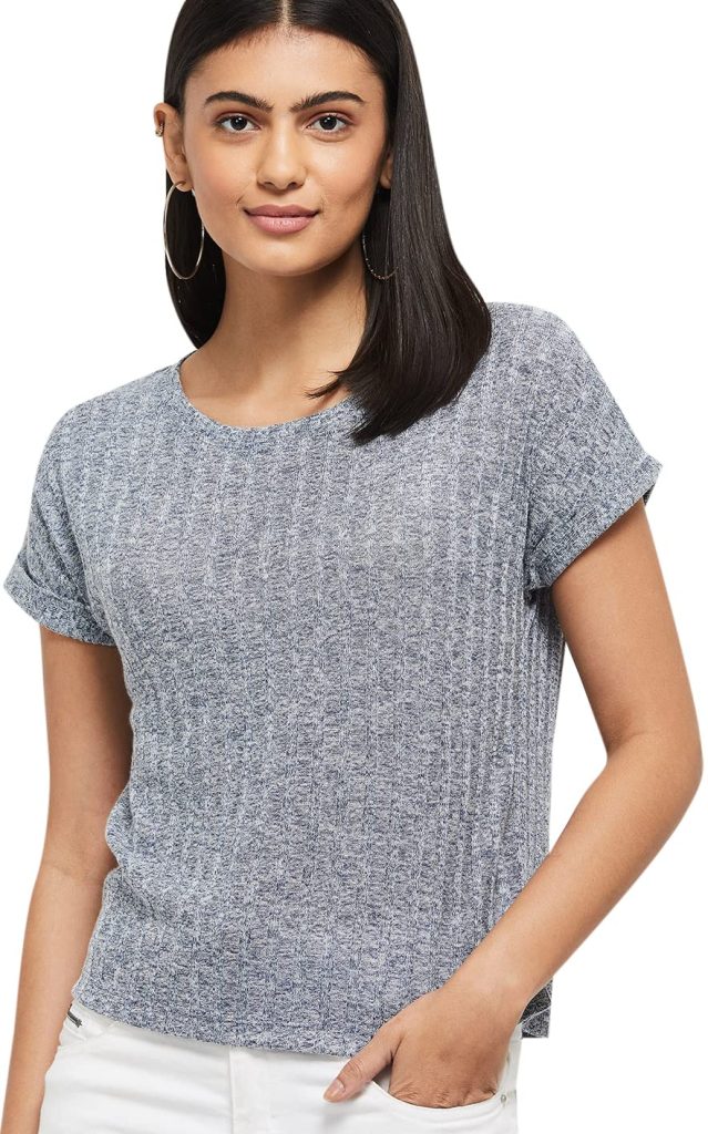 Max Women's Cotton Regular Fit Textured Round Neck T-Shirt