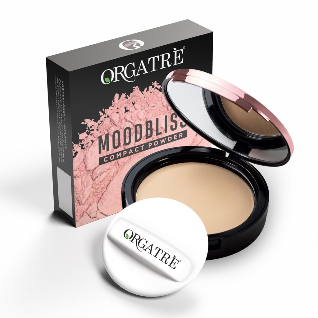 Orgatre MoodBliss Compact Powder for Women - Matte Finish, Oil Control, Long-Lasting, Lightweight & Buildable for Oily & Dry Skin (Natural Beige, 9 gm)