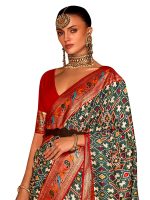 SAREE MALL Women's Woven Design Peacock Pure Patola Silk Saree With Unstitched Blouse Piece