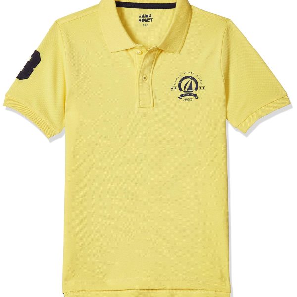 Amazon Brand - Jam & Honey T Shirts for Regular Fit Solid Print Polo | 100% Cotton Half Sleeves Boys Tshirt