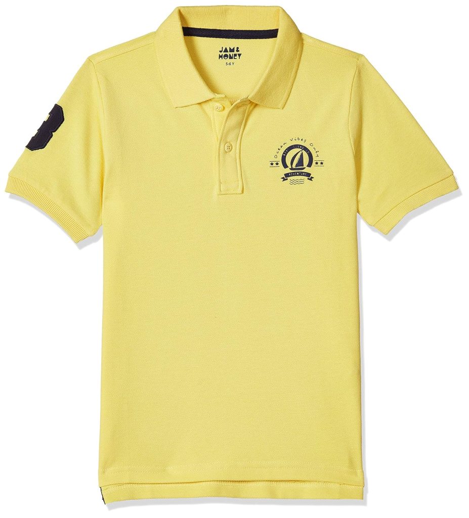 Amazon Brand - Jam & Honey T Shirts for Regular Fit Solid Print Polo | 100% Cotton Half Sleeves Boys Tshirt