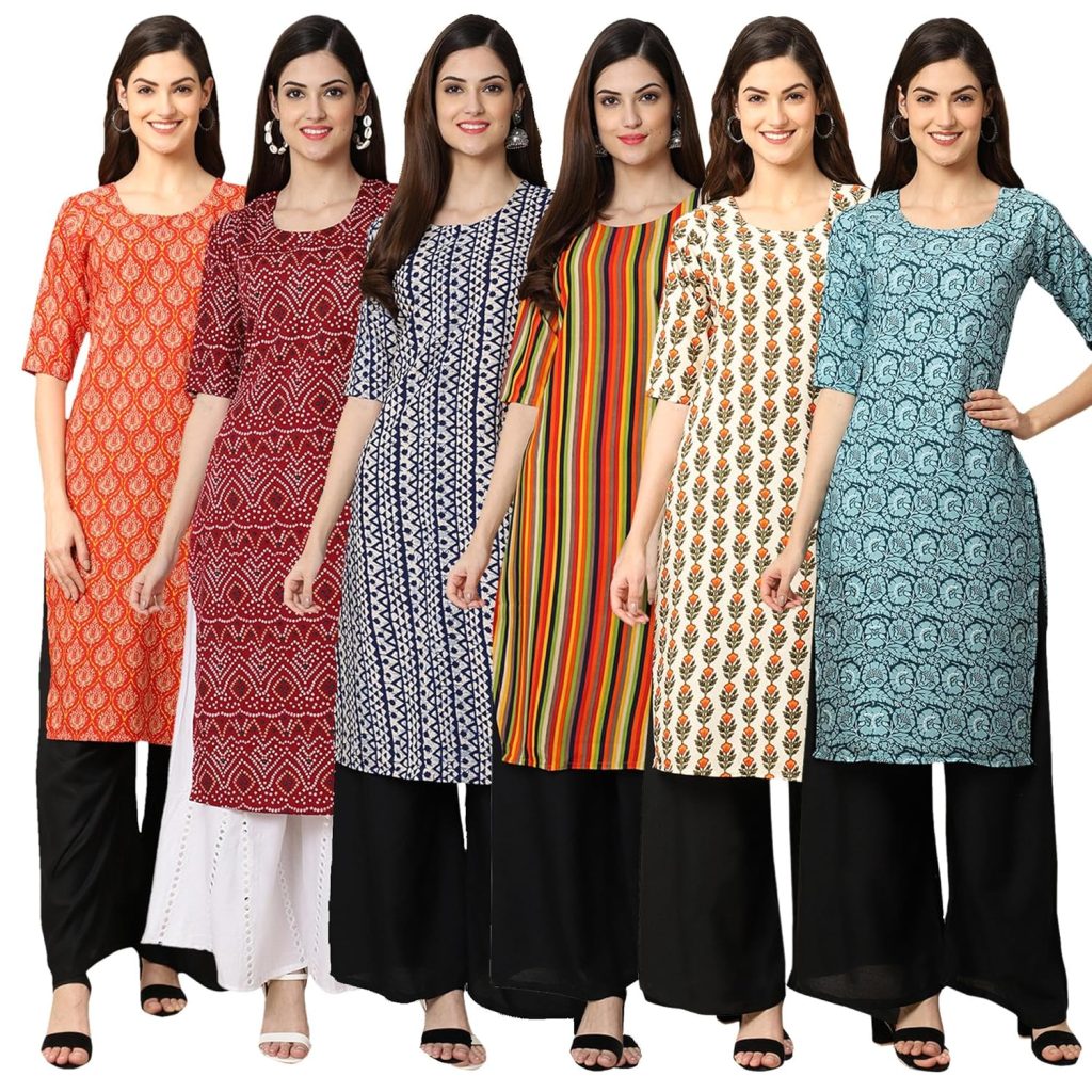 7Threads Women's Crepe Printed Kurta|| Kurta for Women|| Kurta|| Women's Kurta||Pack of-6