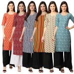 7Threads Women's Crepe Printed Kurta|| Kurta for Women|| Kurta|| Women's Kurta||Pack of-6