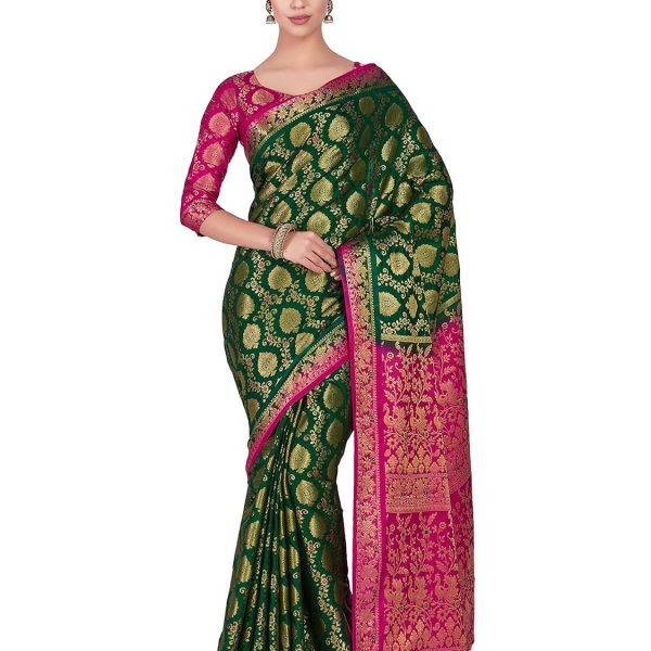 Mimosa Women's Kanchipuram Silk Saree With Unstitched Blouse Piece (4282-65-2D-Bgrn-Rni_Green)