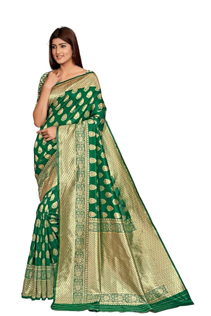 Palvan Sarees for Women Banarasi Kanjivaram Silk Woven Sari | Indian Wedding Saree Unstitched Blouse