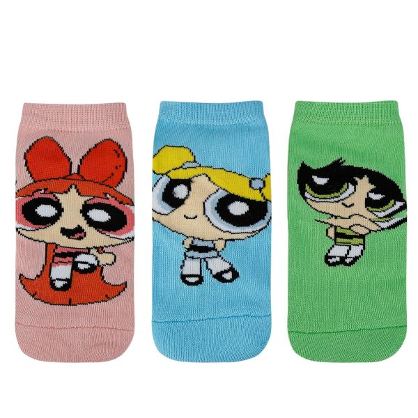 BALENZIA SocksXpress Powerpuff Girls Women's Cushioned Lowcut Ankle Socks- Pack of 3, Multicolor (Free Size)