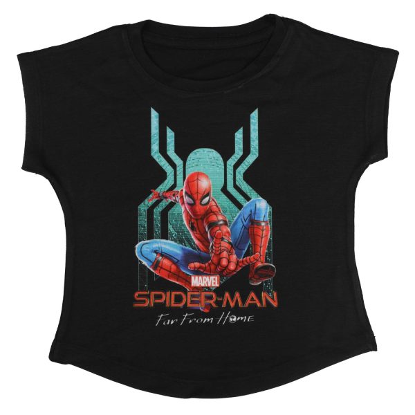 Marvel Spiderman by Wear Your Mind Girl's Plain Regular fit T-Shirt (DSMGT0078.2_Black2 13-14 Years)
