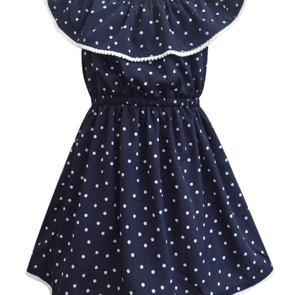 A.T.U.N. (ALL THINGS UBER NICE) Girl's Cotton Skater Knee-Long Knee-Length Dress (Gdrs Cel NPD_Navy_2-3 Yr), 2-3 Years