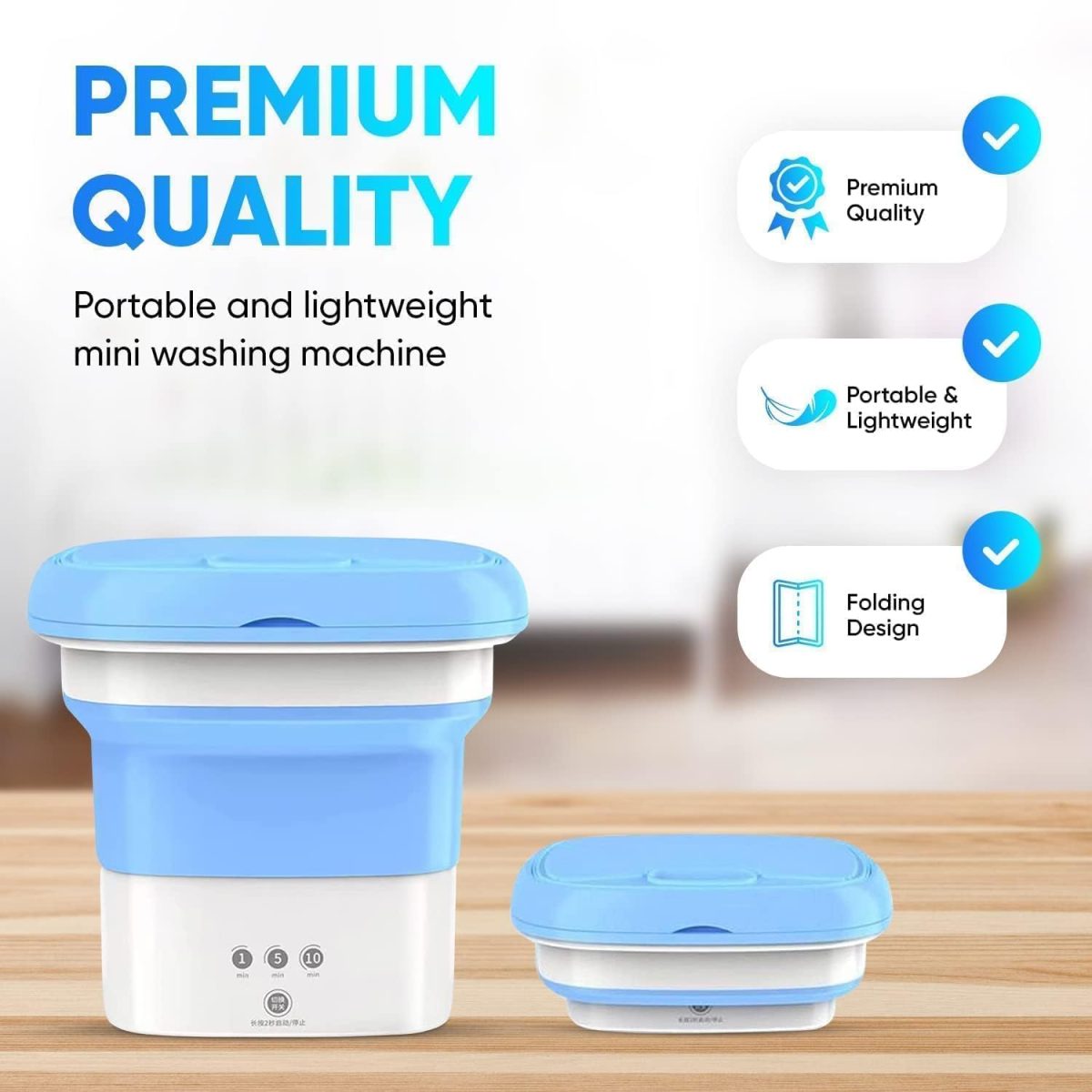 Small Portable Washing Machine, Mini Washer 9L High Capacity with 3 Modes Deep Cleaning for Underwear, Baby Clothes, or Small Items, Foldable Washing Machine for Apartments, Camping-White & Blue - Image 4