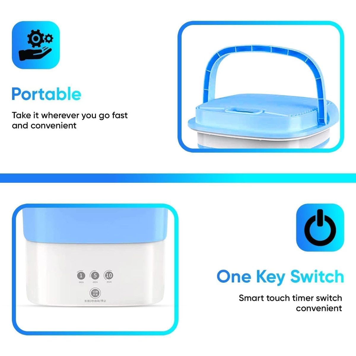 Small Portable Washing Machine, Mini Washer 9L High Capacity with 3 Modes Deep Cleaning for Underwear, Baby Clothes, or Small Items, Foldable Washing Machine for Apartments, Camping-White & Blue - Image 5