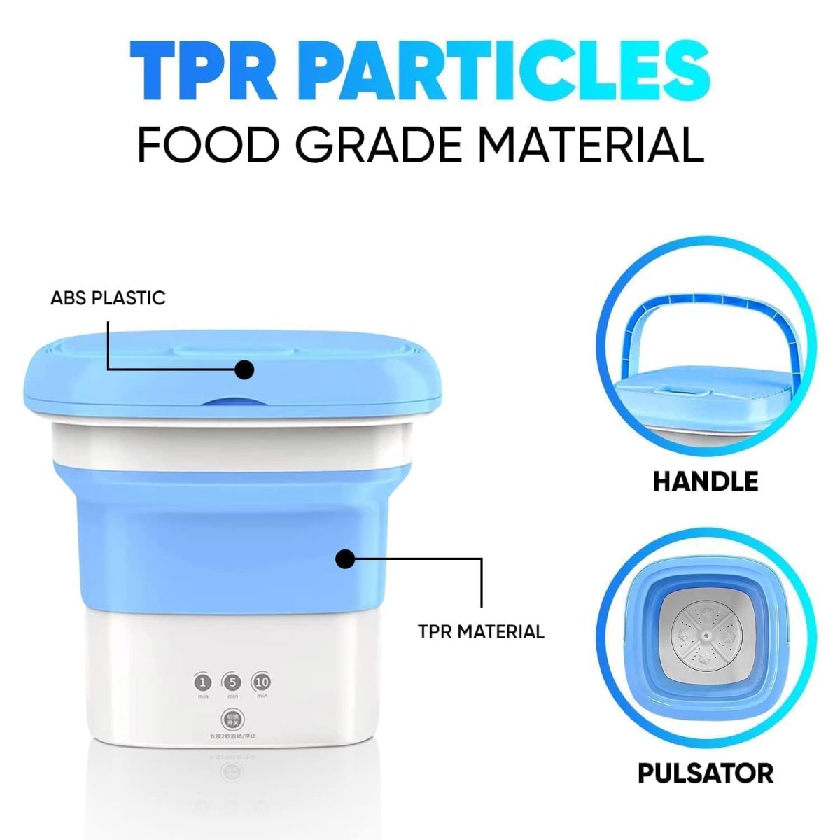 Small Portable Washing Machine, Mini Washer 9L High Capacity with 3 Modes Deep Cleaning for Underwear, Baby Clothes, or Small Items, Foldable Washing Machine for Apartments, Camping-White & Blue - Image 8