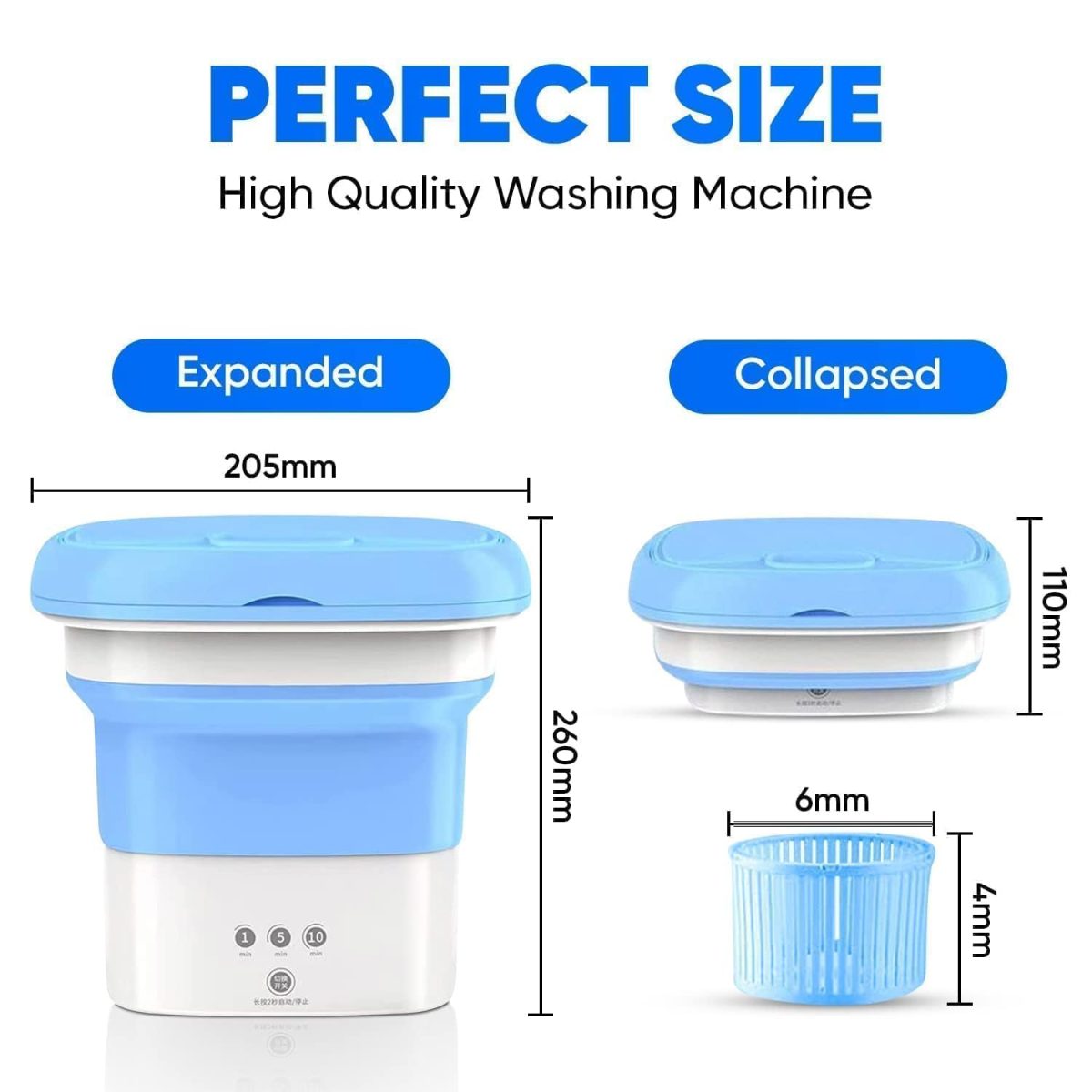 Small Portable Washing Machine, Mini Washer 9L High Capacity with 3 Modes Deep Cleaning for Underwear, Baby Clothes, or Small Items, Foldable Washing Machine for Apartments, Camping-White & Blue - Image 7