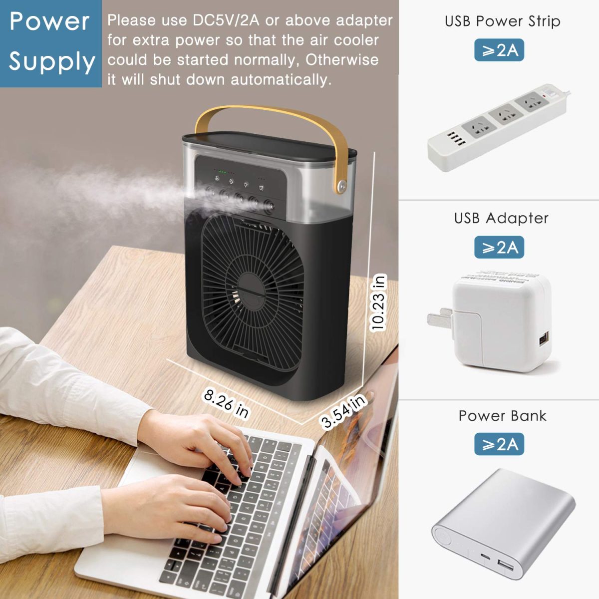 Enfogo 【12 YEARS WARRANTY】 Portable Air Conditioner Fan. This air fan features a 500 ml water tank, USB personal cooler, mini humidifier with 7 colors LED light, 3 timer options_Multicolor - Image 5