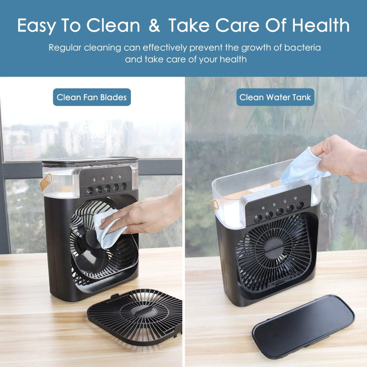 Enfogo 【12 YEARS WARRANTY】 Portable Air Conditioner Fan. This air fan features a 500 ml water tank, USB personal cooler, mini humidifier with 7 colors LED light, 3 timer options_Multicolor - Image 8