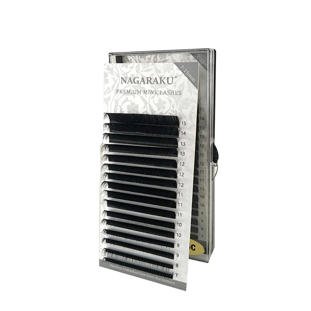 NAGARAKU Eyelash Extensions Individual Lashes 0.15mm J curl 7-15mm Mix Tray Classic Matte Black Natural Faux Mink 16 rows