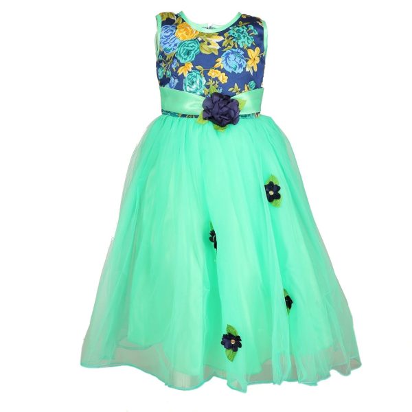 Arshia Fashions Girl's Net Empire Waist Maxi Dress (GRC00187B_36_Turquoise_9-10 Years)