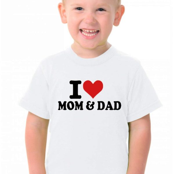 Printmate I Love Mom and Dad White Graphic Printed Cotton Round Neck Kids Unisex Girls & Boys Half Sleeve T-Shirt